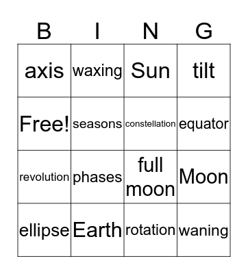 Earth and Space Bingo Card