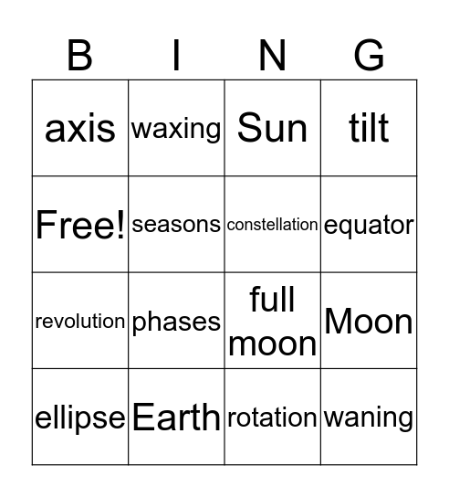 Earth and Space Bingo Card