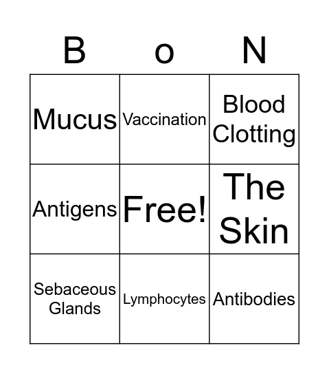 Defence Against Infectious Diseases Bingo Card