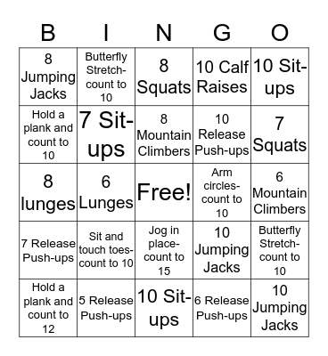 FITNESS BINGO Card