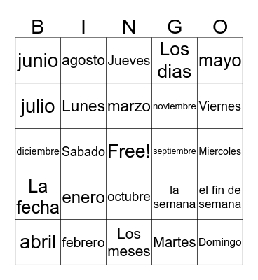 Meses Y Dias Bingo Card