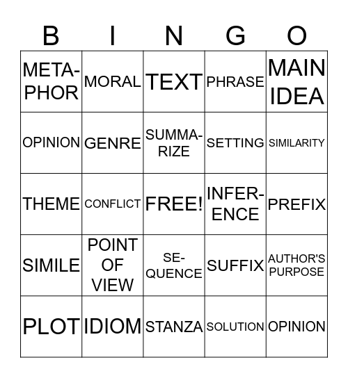 ELA   VOCABULARY Bingo Card