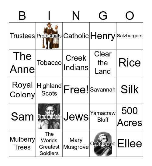 Trustee Period and Colonial Georgia Bingo Card