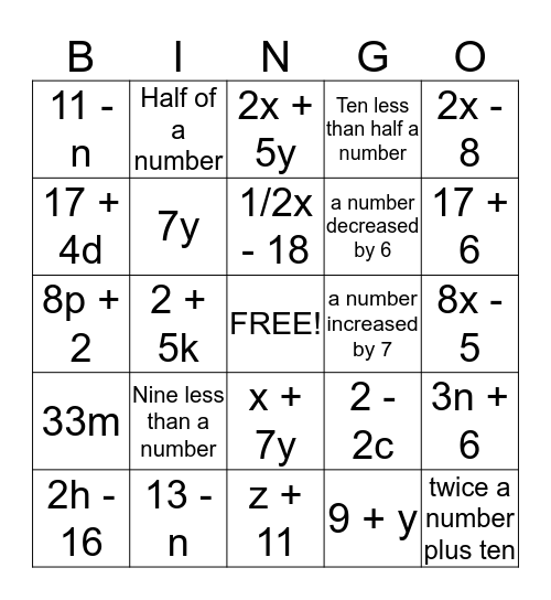 Translate Verbal Expressions Bingo Card