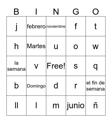 alfabeto Bingo Card
