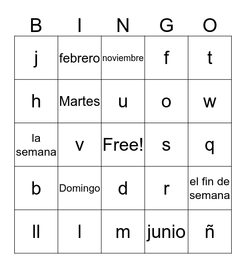 alfabeto Bingo Card