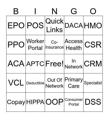 Insurance Terms Bingo Card