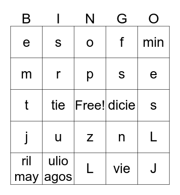 alfabeto Bingo Card