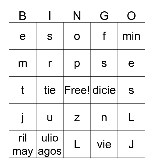 alfabeto Bingo Card