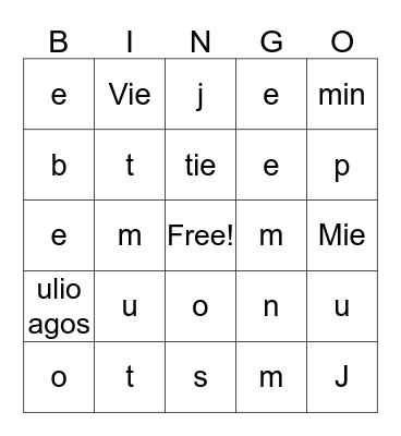 Untitled Bingo Card
