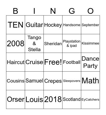 Sam Bingo Card