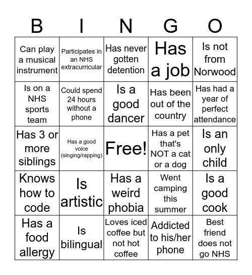Let's Find Out About Each Other! Bingo Card