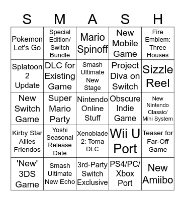 NINTENDO DIRECT 2018 EXTRAVAGANZA WITH NEW FUNKY MODE Bingo Card