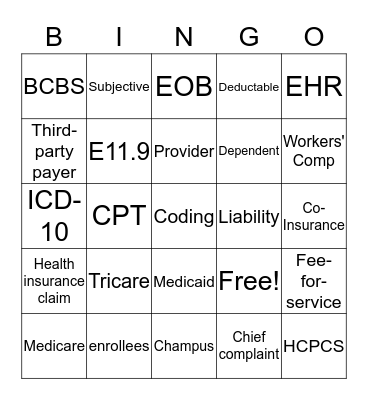Medical Insurance Bingo Card