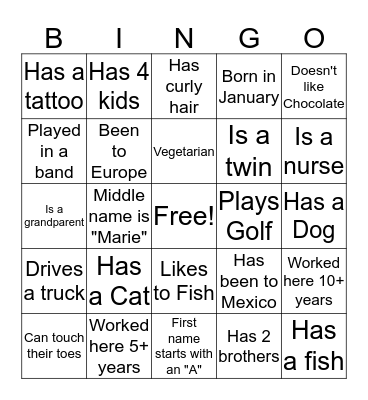 Scavenger Hunt Bingo Card