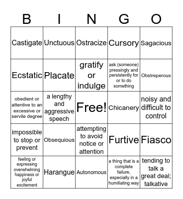 Vocabulary Bingo Card