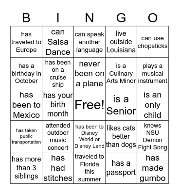 HMT Get To Know  Bingo Card