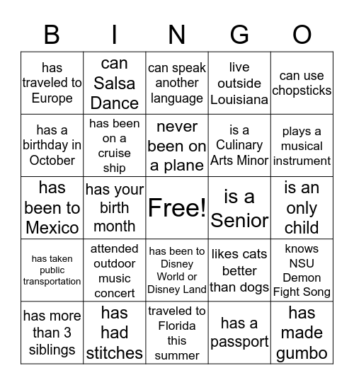 HMT Get To Know  Bingo Card