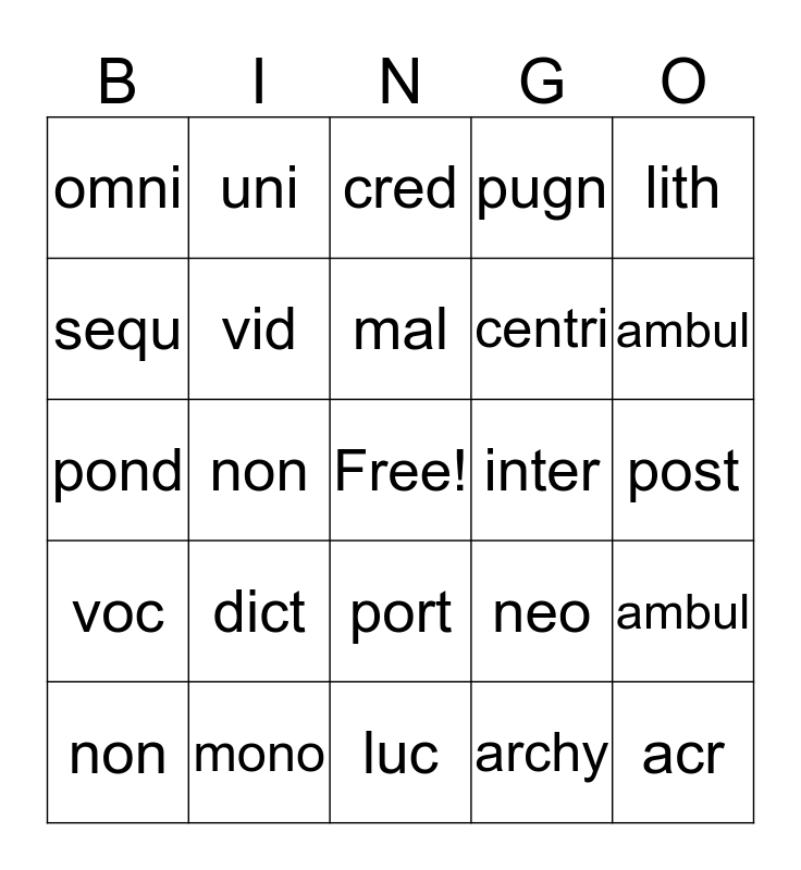 Stems Bingo Card