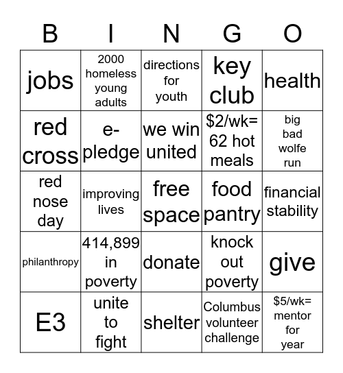 United Way Bingo Card