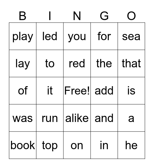 Spalding Spelling 1-10 Sight Words List 1A Bingo Card
