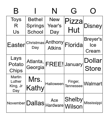 Capital Letter Words Bingo Card