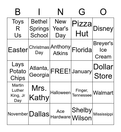 Capital Letter Words Bingo Card