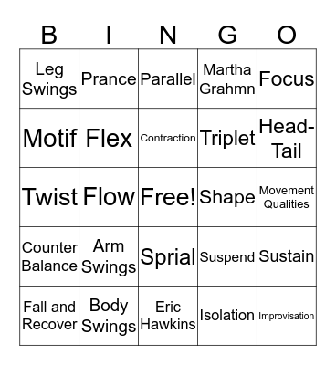 Modern Dance Bingo Card