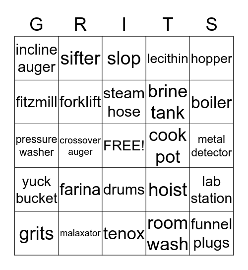 GRITS BINGO Card