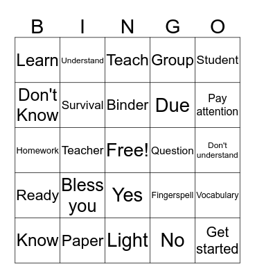 Survival Vocab Bingo Card