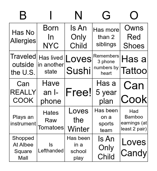 Kingsbrook Bingo! Bingo Card