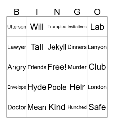 Jekyll and Hyde Bingo Card