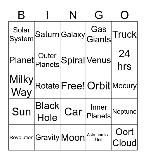 Space Bingo Card