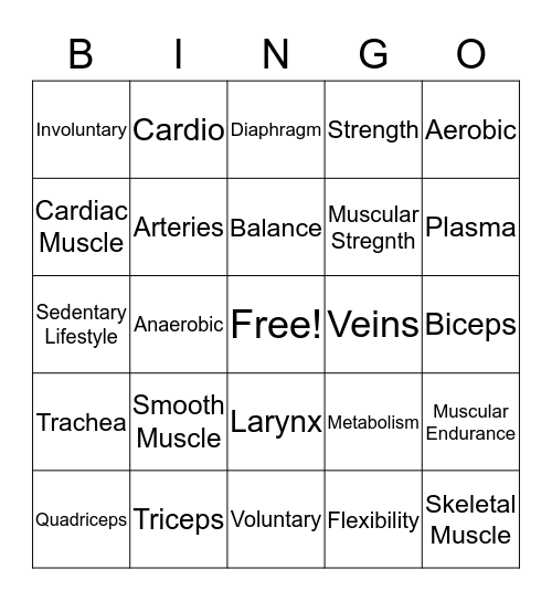 Physical Activity and Systems Bingo Card