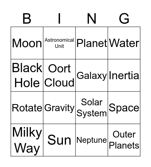 Space Bingo Card