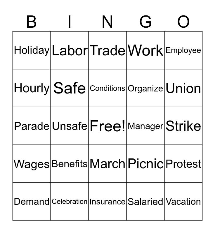 Labor Day Bingo Card