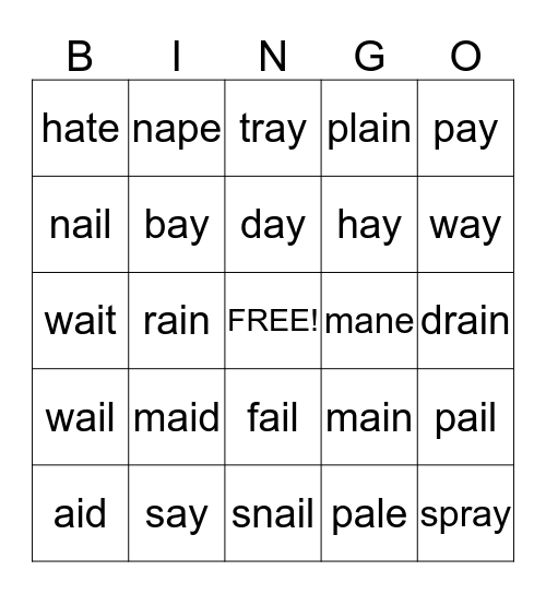 ai    ay   BINGO Card