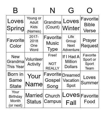 Our Life Group Bounding Moments Bingo Card