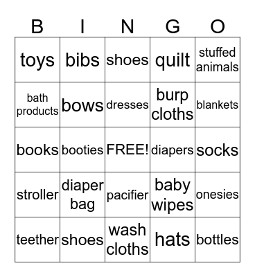 Shannas Baby Shower Bingo Card