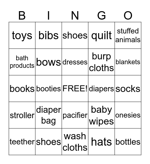 Shannas Baby Shower Bingo Card