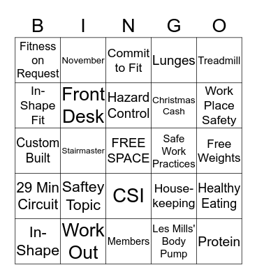 In-Shape Bingo Card