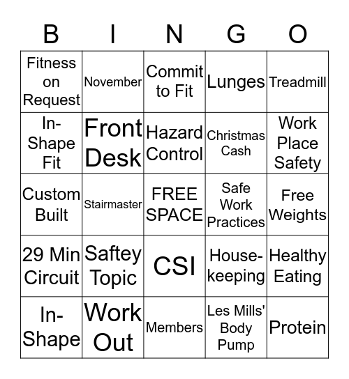 In-Shape Bingo Card