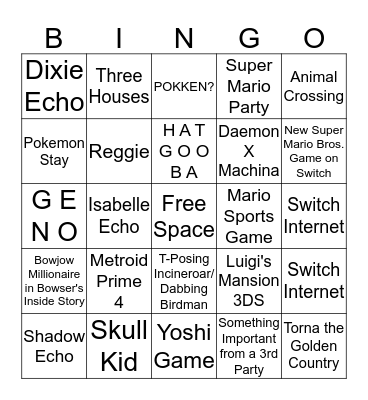 Nintendo Direct Bingo  Bingo Card