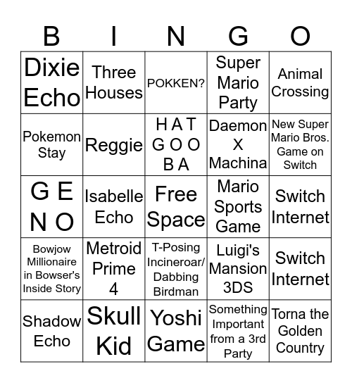 Nintendo Direct Bingo  Bingo Card