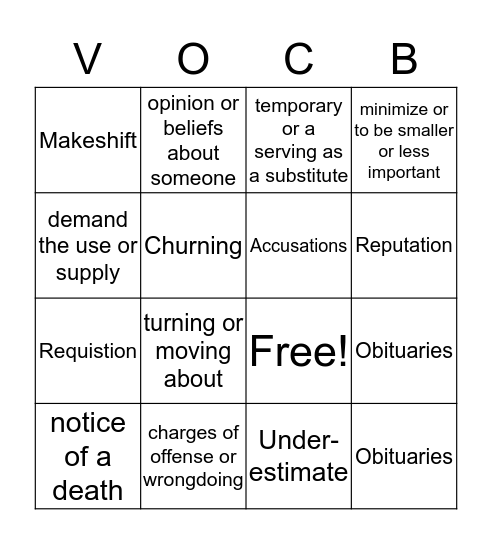 The Landry News Vocabulary Ch.7 - 9 Bingo Card