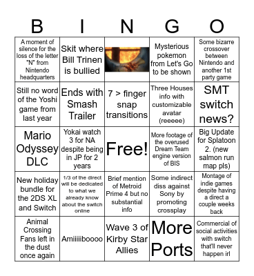 Nintendo Direct 9/13* Bingo Card