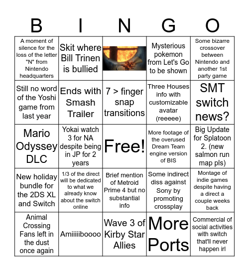 Nintendo Direct 9/13* Bingo Card