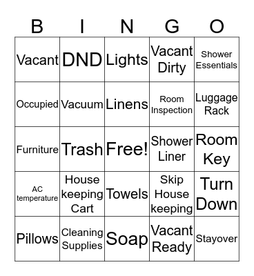 Housekeeping Bingo Card