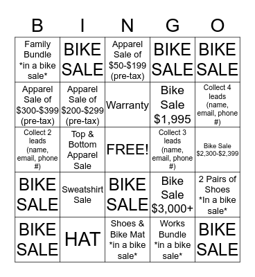 PELOTON BINGO Card