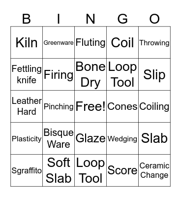 Ceramics Vocabulary Bingo Card